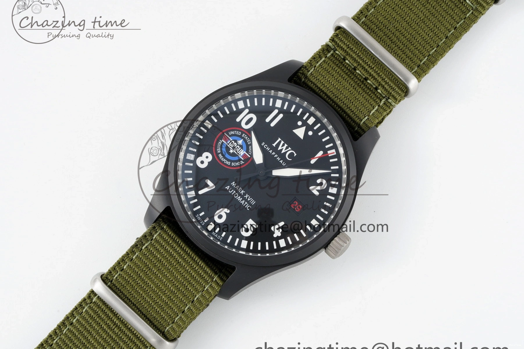 MIROTIME 0207 Top Gun Pilot Mark XVIII Limited “SFTI” M+F 1:1 Best Edition Black Dial on Green Nylon Strap A WaterResistant 7064